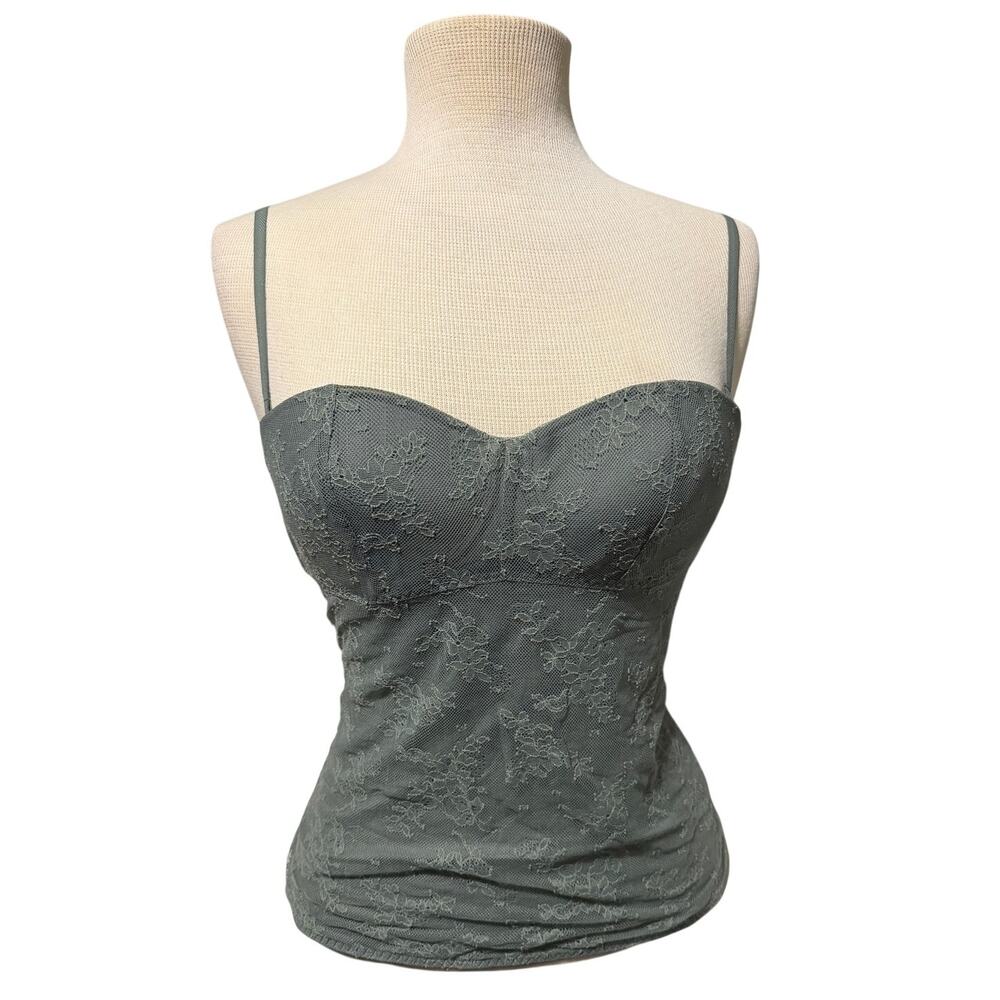 Euro Vintage Y2K Green Lace Corset Bustier Top Size 34C 36B